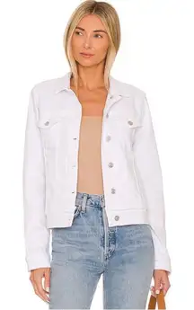 PAIGE Rowan White Denim Jacket Cropped Stretch Button Front Minimalist Spring L