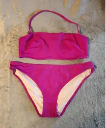 Shade & Shore Size 34C M Dark Pink Ribbed Bikini
