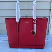Flame Red Large Saffiano Leather Jet Set Travel Bag