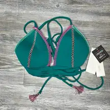 Salt + Cove Women's Emerald Green Embroidered Push-up Bikini Swim Top sz Jr’s S