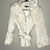 Blaque Label Zip Front Belted Bubble Cuff Collared Ivory Jacket Medium