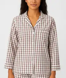 Sleepy Jones Pajama Top Women’s XS White Burgundy Check Button Down Long Sleeve
