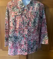 Christopher & Banks Jacket Womens X LARGE Button‎ Down Pink Black Abstract Print
