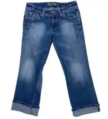 Miss Me Low Rise Straight Leg Cuffed Distressed Blue Jean Back Flap Pocket SZ 27