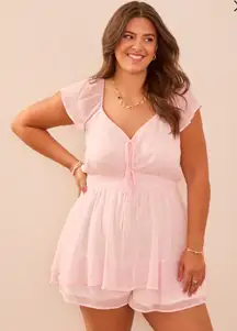 Arula Hayes Floral Pink Fit Flare Slip On Ruffle Cap Sleeve Romper 1X New