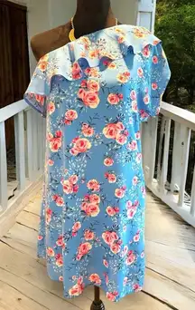Andree By‎ Unit Floral Ruffle Off Shoulder One Sleeve Dress Blue Pink Sz Small