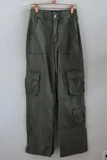 Hollister Ultra High Rise Baggy Pants Green Utility Cargo Pockets 24R 00R