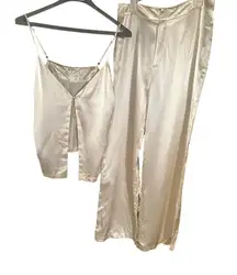 Reformation Madrid Silk Pant Top Set in Ivory NWT