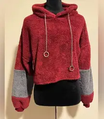 NWOT Hello Miss Red and Gray Pullover Cropped Hoodie size medium