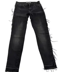 Zara Jeans Womens US 2 Denim Black Washed Skinny Frayed Fringe Grunge