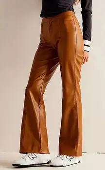 Free‎ People Uptown High Waist Faux Leather Flare Pants in Brown Sz 12