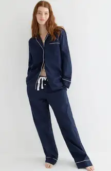 J.Crew End on End Cotton Long Sleeve Pajama Set in Navy, Size X-Small
