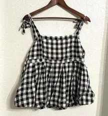 Old Navy NWT  Womens Shirt Tank Black White Gingham Plaid Tie Straps Size Large