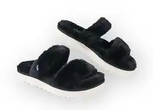 Koolaburra by UGG 𖦹 Comfy Vegan Faux Fuzzy Fur Slide Sandal 𖦹 Black White 𖦹 6