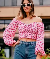 Zara Shirt‎ Women Small Ivory Pink Floral Corset Bustier Long Sleeve Blouse Boho