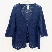 Catherines Open Knit V-Neck Cardigan Sweater Top Boho Cottage Blue Plus Size 3X