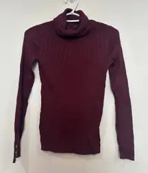 J Mclaughlin Arlette Sweater XS Knit Rib Stretch Button Turtleneck Solid Maroon