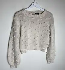 Very J Beige Crewneck Circle Dot Pattern Sweater Cropped Boho Size Small
