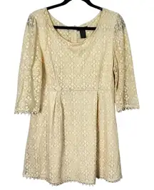 Miss Chievous XL Cream Lace Mini Dress with 3/4 Sleeves -‎ Boho Chic Style