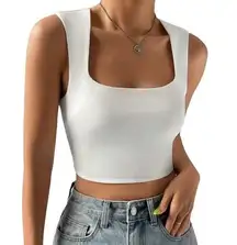 Micas Women's XS White Square Neck Sleeveless Crop Tank Top