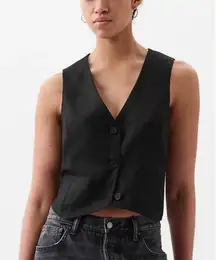 GAP Black Linen Blend Tailored Button Front Vest Size S Minimalist
