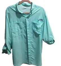 Columbia  sky blue womens long sleeve PFG fishing shirt large L button front