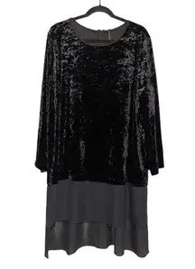 IC By Connie K Collection Black Crushed Velvet Chiffon Hem Long Tunic Top 2X