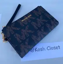 MK Double Zip Phone Wristlet Wallet - Black Multi