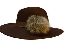 Brown wool hat with Pom Pom .