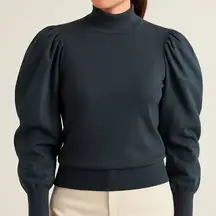 Sita Murt‎ Navy Puffed Silk Sleeve Turtleneck Blouse