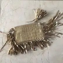 Parcel & Journey Gold Fringe Clutch Purse NWT $120
