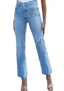 Levi's Premium Ribcage Straight Jeans Ankle High Waist Distressed Blue 25x27