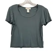 Vintage Jones New York‎ Women's Petite Silk Top Short Sleeve Gray Blouse Size PL