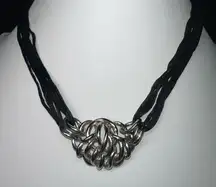 Multi Strand Silk Cord Silver Chunky Choker Necklace‎