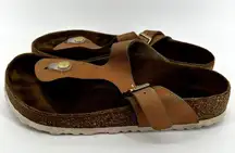 Birkenstock Gizeh Thong Sandals Nubuck Leather Buckle Metallic Sea Copper M6 W7