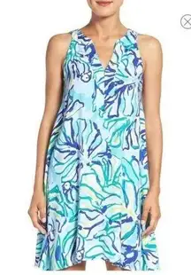 Lilly Pulitzer Achelle Pool Blue Stay Cool Print Flowy Swing Dress Size XS