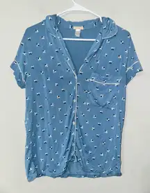 Eberjey Pajama Top Small Leaf Print Short Sleeve Button Up Sleepwear Size S