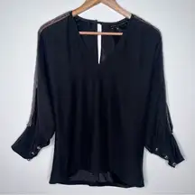 Karina Grimaldi 100% Silk Black Sequin/Beaded Sleeve Blouse Size XS