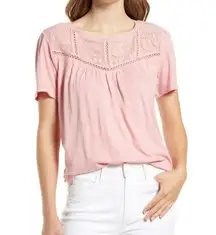 Caslon Embroidered Yoke Tee In Pink Bride size xs