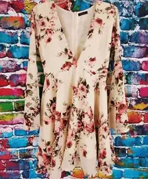 Style House Floral Print V-Neck Boho Mini Dress Small