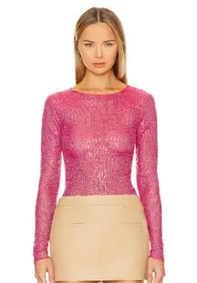 NWT Free People x Intimately FP Gold Rush Long Sleeve In Hot Pink Combo