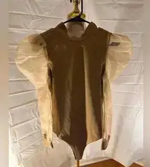 TCEC Brown Mock Neck Bodysuit with Bishop Sleeve