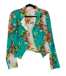 BONGO Women's Multi-Color Floral‎ Bird Pattern Open Front Blazer Jacket Size M