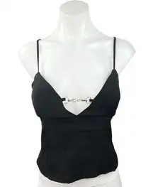 Superdown Black V Neck Zip Adjustable Strap Buckle Camisole Tank Top Size M