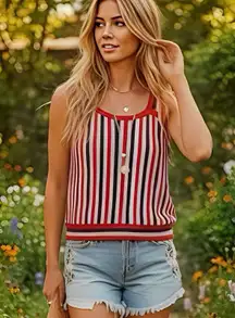 Gap Sweater Tank Top Sz Small Red Striped Americana Sleeveless Beach Retro Boho