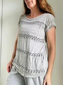 Anthropologie  Grey Lattice Linen T shirt Greym Size Small