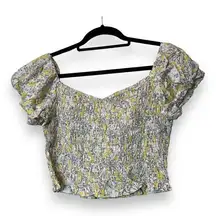 ASTR The Label Womens Yellow Multi Flower Sweetheart Shirt Crop Top L