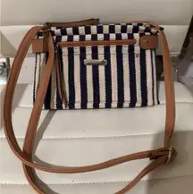 Rosetti Blue & Beige‎ Striped Crossbody Bag with Tan Vinyl Trim