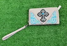American Bling Women's Wallet Western Chic Studded Cross Turquoise‎ Leather NWT