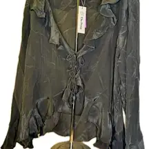 The Drop Women's Black Ruffle Blouse